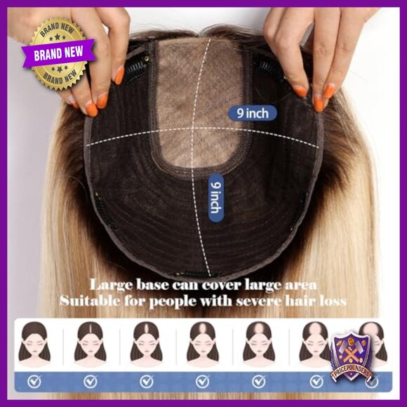 16 Inch Human Hair Topper Large Base 7x8 Inch No Bangs Hairpiece main image 5